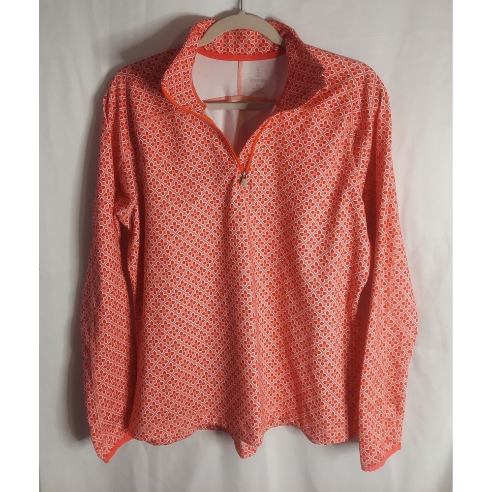 Lands End Womens Coral 1/4 Zip Athletic Pullover Top Blouse Size Large Petite